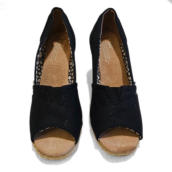 Toms Black Canvas Wedges 8W - Picture 2 of 12